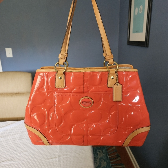 Coach Papaya Orange Peyton Kisslock Hand Bag - Picture 12 of 17